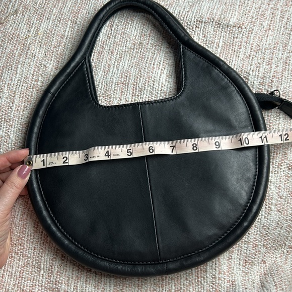 Like New Anthropologie Julien Mini Black Sheep Leather Round Purse Hand Bag - Picture 13 of 16